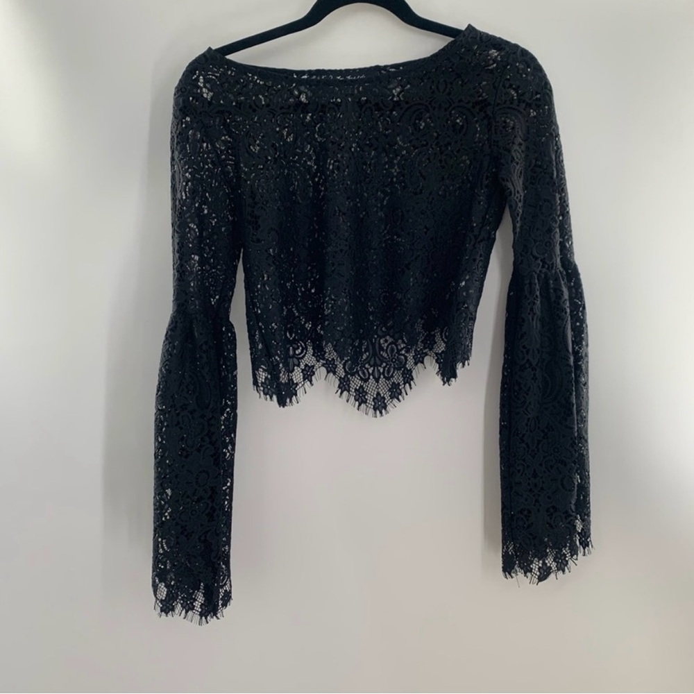 For Love & Lemons Black Sheer Cropped Lace Top Women’s Size XS